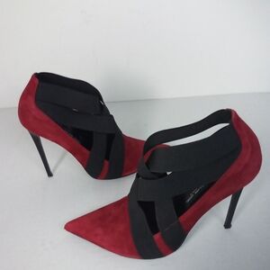 Philippe Model Paris Vintage Runway Heels Rare Red Suede Black Straps Heels EU38